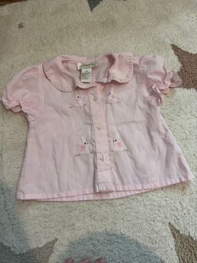 Baby Girl Pink Embroidered Bunny Button-Up Top